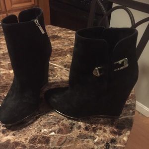LeSilla black wedge booties.